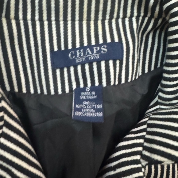 Chaps Jacket Sz 8 Womens Black and White Stripe Lined Blazer - Picture 11 of 15